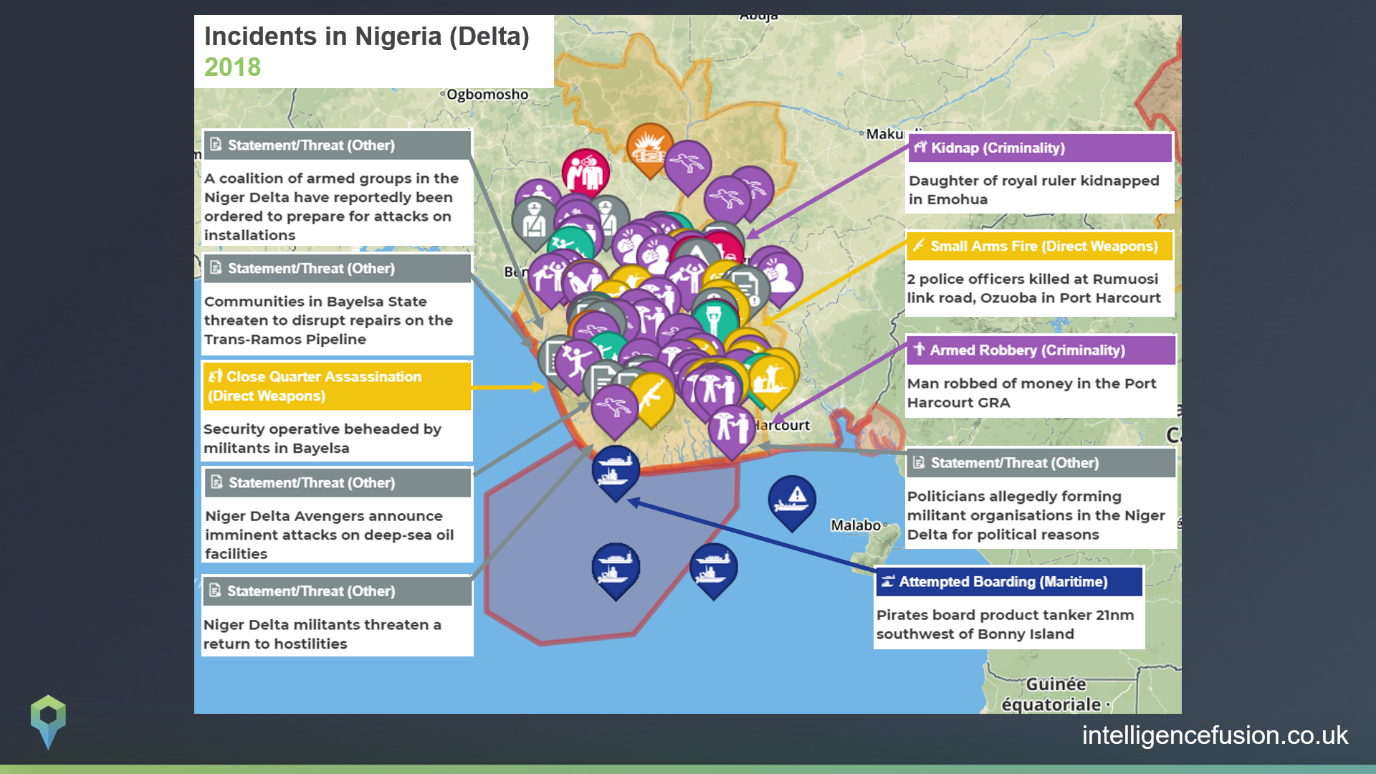 Security incidents across Nigeria that affect the oil and gas industry in 2018